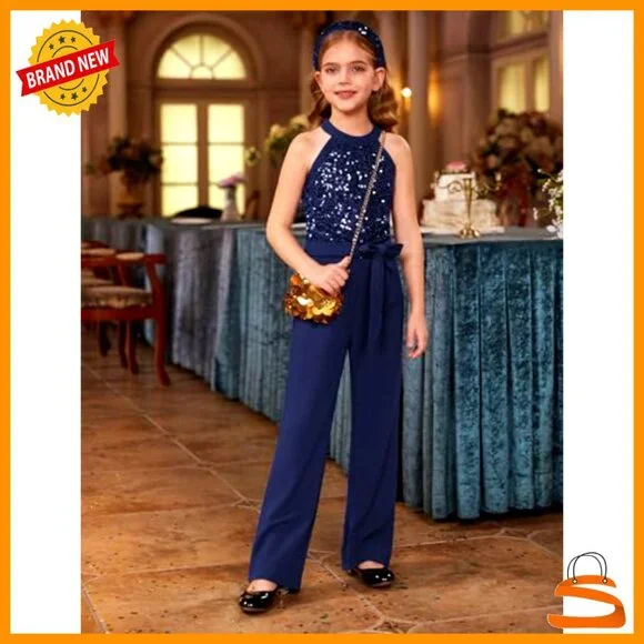Girls Sequin Halter Jumpsuit Formal Party Romper Size 12-14 Years - Picture 2 of 7
